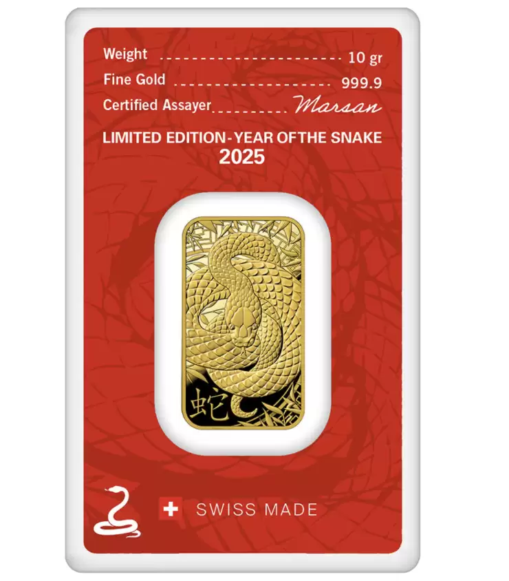  10g Heraeus Lunar New Year Snake 2025 Gold Minted Bar