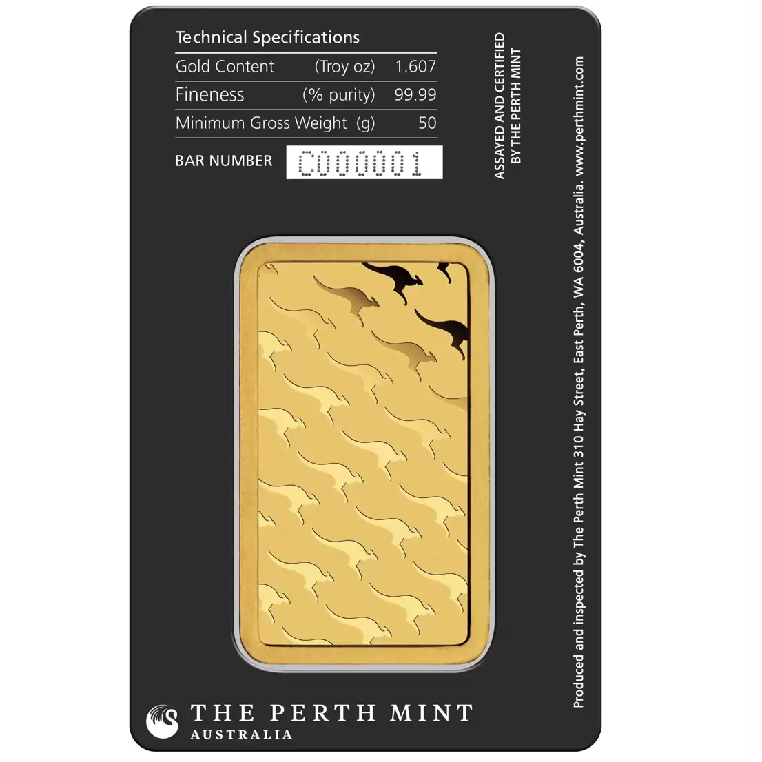  50g Gold Perth Mint Minted Tablet 9999