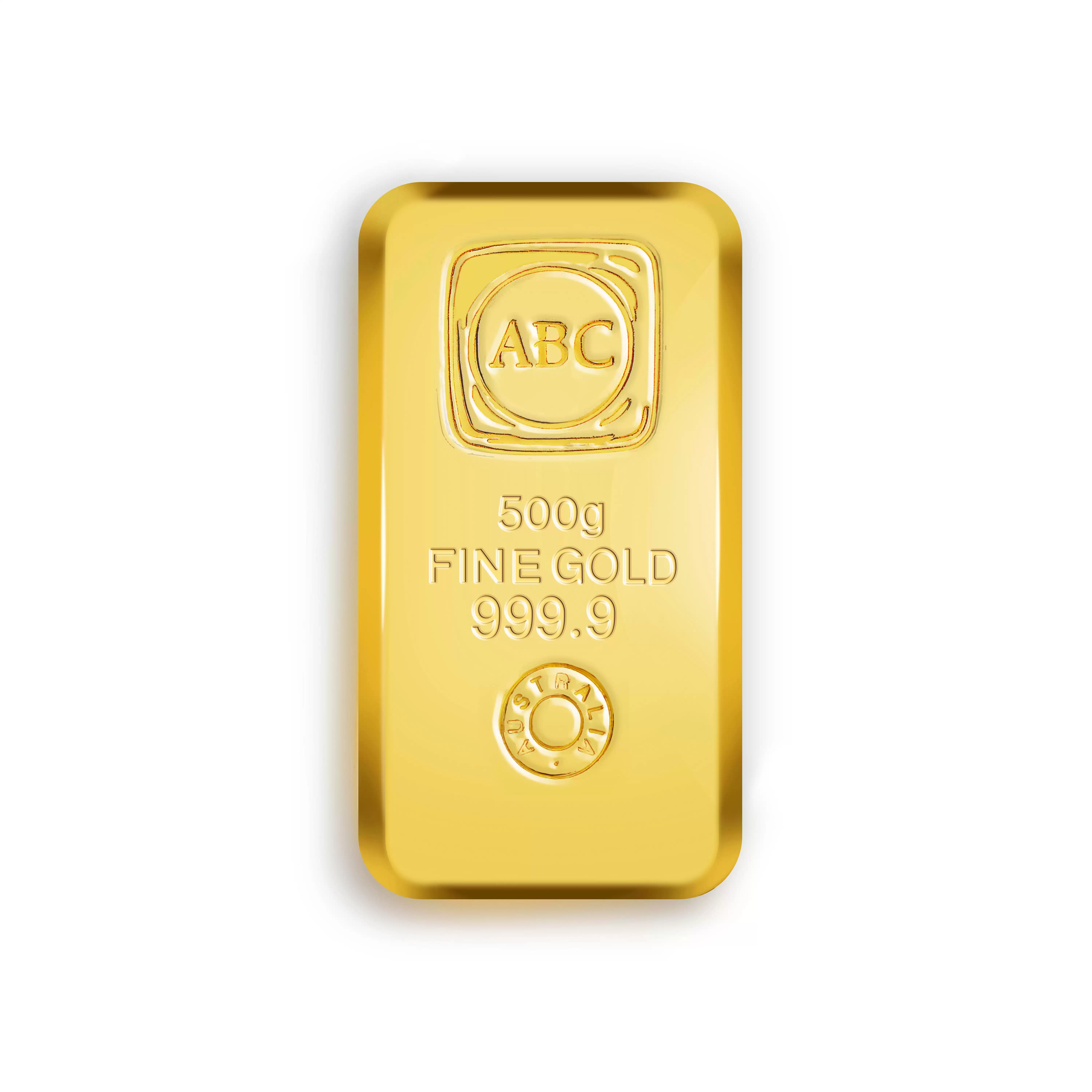  500g ABC Cast Gold Bar 9999 Purity