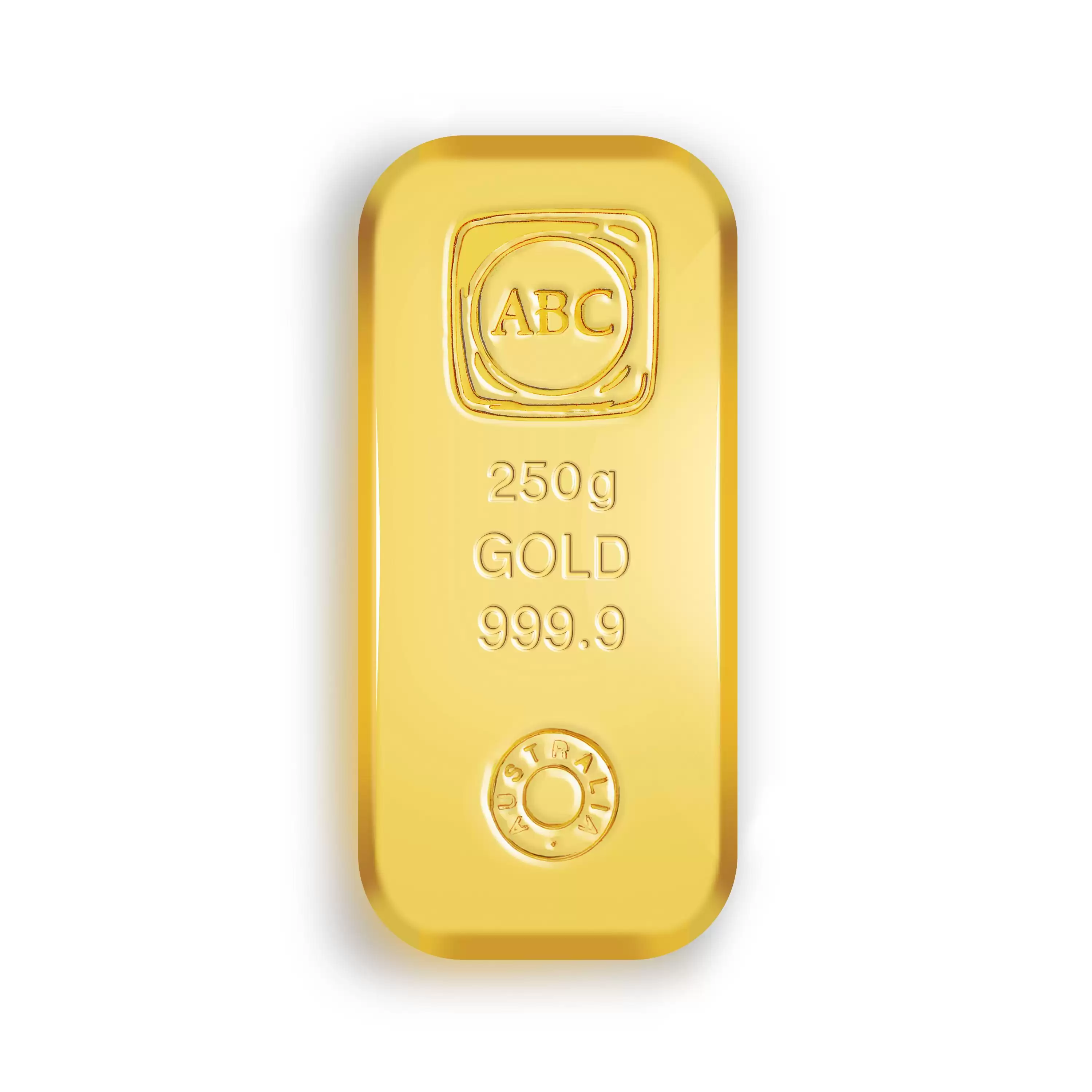  250g ABC Cast Gold Bar 9999 Purity